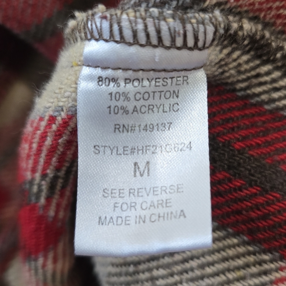 Hyfve Red and Brown Plaid Button Up Shacket Jacket Size Medium - Picture 6 of 8